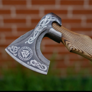 Hand Forged Carbon Steel Hatchet With Ash Wood Shaft and Leather Sheath