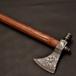 Damascus Steel Hatchet with Rose wood Handle with Steel Caps