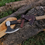 Carbon Steel Viking Axe with Ash Wood Shaft and Laminated Leather Sheath