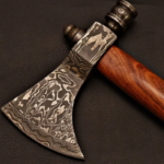 Damascus Steel Hatchet with Rose wood Handle with Steel Caps