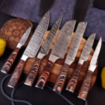 Forged Damascus Cooking knife set of 7pcs with Leather Cover