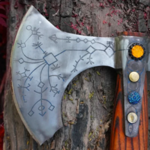 God of War Leviathan Axe with Leather Wrapped Rose Wood Handle