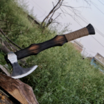 Carbon Steel Viking Axe with Ash Wood Shaft and Laminated Leather Sheath