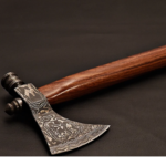 Damascus Steel Hatchet with Rose wood Handle with Steel Caps