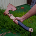 Hand Forged Carbon Steel Hatchet With Ash Wood Shaft and Leather Sheath