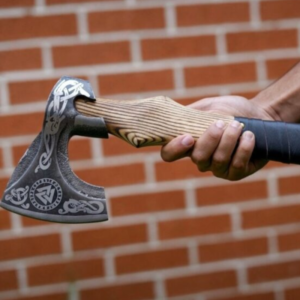 Hand Forged Carbon Steel Hatchet With Ash Wood Shaft and Leather Sheath