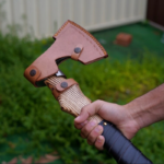 Hand Forged Carbon Steel Hatchet With Ash Wood Shaft and Leather Sheath