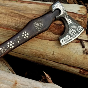 Hand Forged Carbon Steel VIKING AXE with Ash Wood Shaft with Beautiful Black Handle