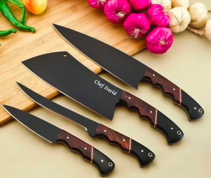 Hand Forged Damascus Chef Knifes 4 Pieces Set