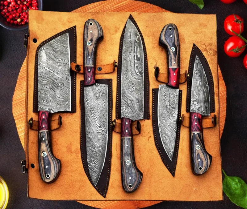 Damascus Chef's Set of 5 BBQ Knifes