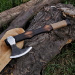 Carbon Steel Viking Axe with Ash Wood Shaft and Laminated Leather Sheath