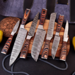 Forged Damascus Cooking knife set of 7pcs with Leather Cover