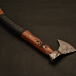 Handmade Damascus Steel Hatchet Axe with Rose Wood and Viking Symbol Handle