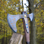 Carbon Steel Leviathan Axe with Ragnar theme Rose Wood Shaft