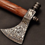 Damascus Steel Hatchet with Rose wood Handle with Steel Caps