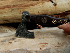Hand Forged Carbon Steel VIKING AXE with Ash Wood Shaft with Beautiful Black Handle