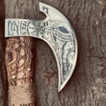 Hand Forged Carbon Steel Blade of Viking Pizza Cutter Axe - Sharp Edge, Viking-Inspired Kitchen Tool