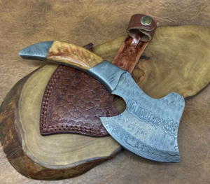 Raindrop Pattern Damascus Steel Pocket Axe