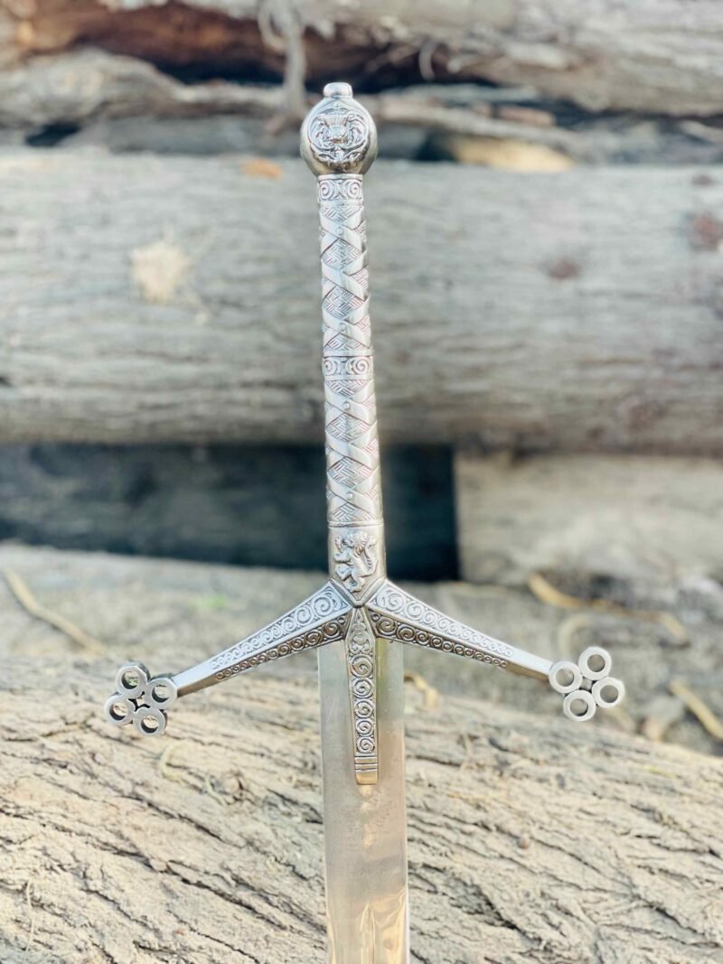 Close-up of J2 Steel Medieval Claymore Sword handle with intricate design