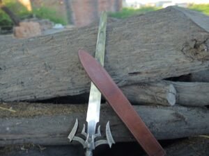 Luciender Sword of Light full replica, hand-forged steel blade with handle design and leather sheath